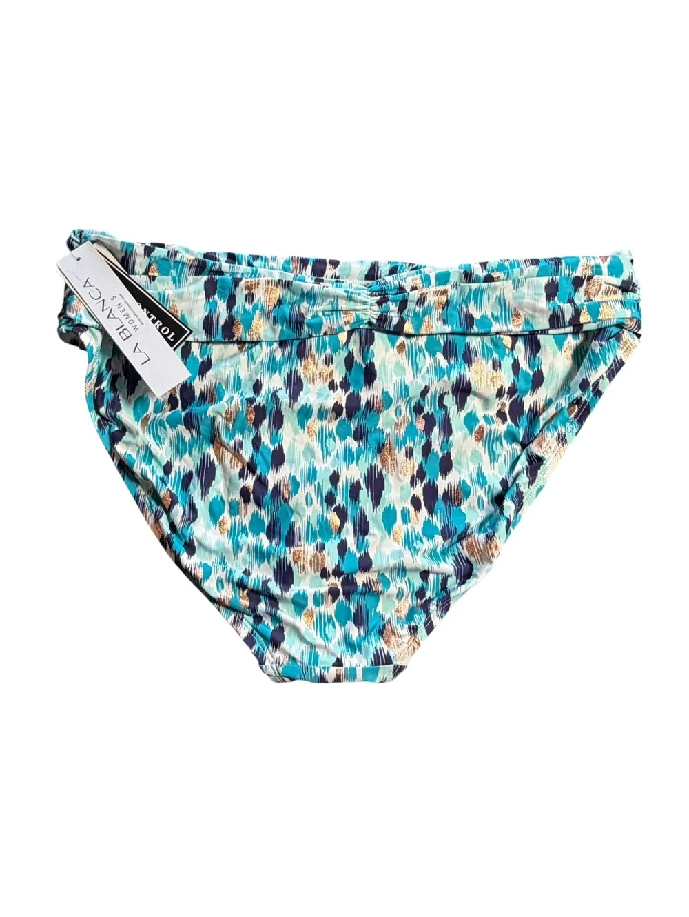 LA BLANCA seaglass shirred band hipster plus size 16W full coverage bottoms NWT